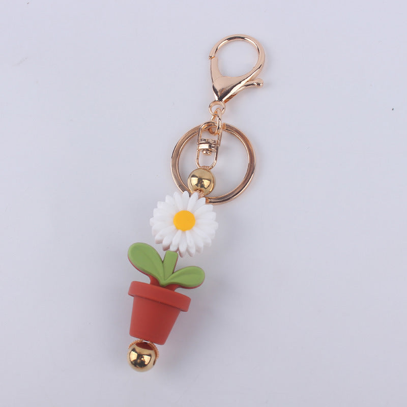 Wholesale Cartoon Daisy Flower Silicone Bead Keychain
